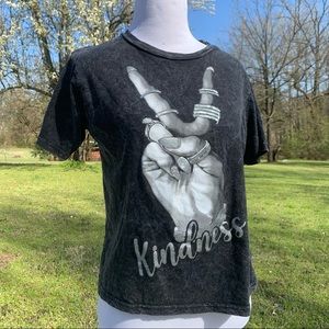Kindness Glittery Peace Sign Acid Wash Cropped Top Large ON FIRE Brand
